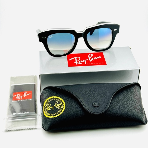 Ray-Ban State Street Women’s Sunglasses RB2186 Black Transparent frame Blue Lens - Picture 15 of 15